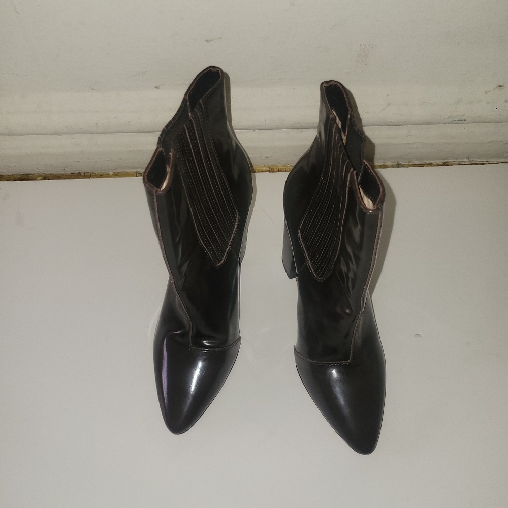 Pour La Victoire Chocolate Brown Patent Leather Boots Minimalist Western Cowboy - Picture 7 of 7